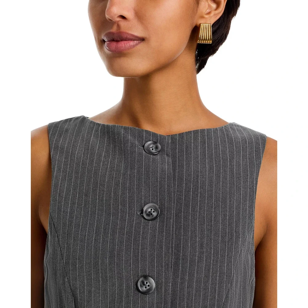 French Connection Women Grey Pinstriped Minka Classic Button Up Vest Size US 6_4